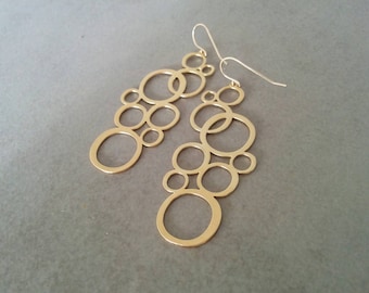 Gold Earrings, Dangle Earrings, Gold Circle Earrings, Bubbles Earrings, Circle Earrings, Long Earring, Gold Jewelry, Wedding Earrings