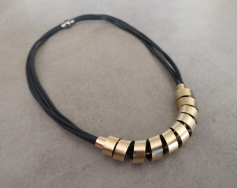 Gold Spiral Necklace, Gold Necklace, Statement Necklace, Black and Gold Necklace, Modern Necklace, Contemporary Necklace, Black Necklace