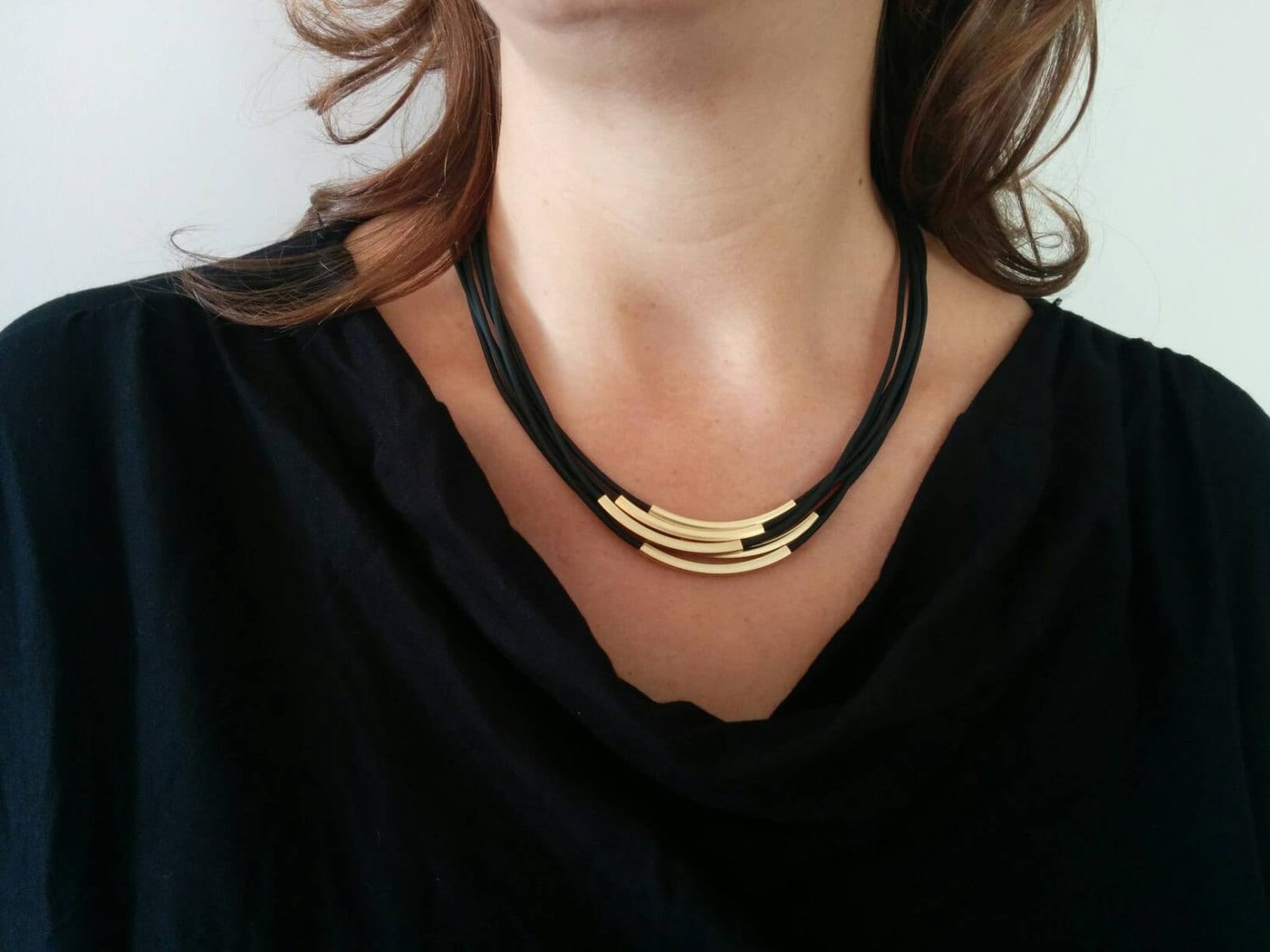 Leather Necklace Gold Necklace Leather Jewelry Leather Cord Etsy