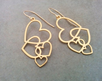 Pendientes de corazón dorados, Pendientes de corazón, Pendientes dorados, Joyería de corazón, Pendientes de corazón dorados, Regalo de San Valentín, Joyería de corazón dorado, Pendientes colgantes