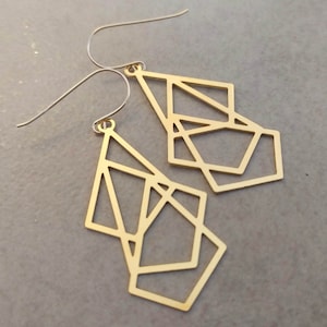 Gold Geometric Earrings, Dangle Earrings, Gold Earrings, Square Earrings, Triangle Earrings, Gold Geometric, Christmas Gift, Gift For Her