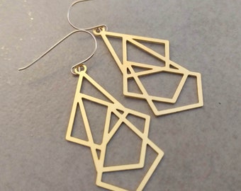 Gold Geometric Earrings, Dangle Earrings, Gold Earrings, Square Earrings, Triangle Earrings, Gold Geometric, Christmas Gift, Gift For Her