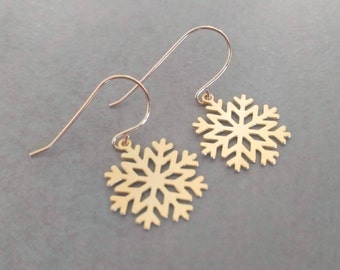 Snowflake Earrings,Gold Earrings, Dangle Earrings, Christmas Gift, Winter Earrings, Xmas Earrings, Gold Snowflake Earrings, Gift For Her