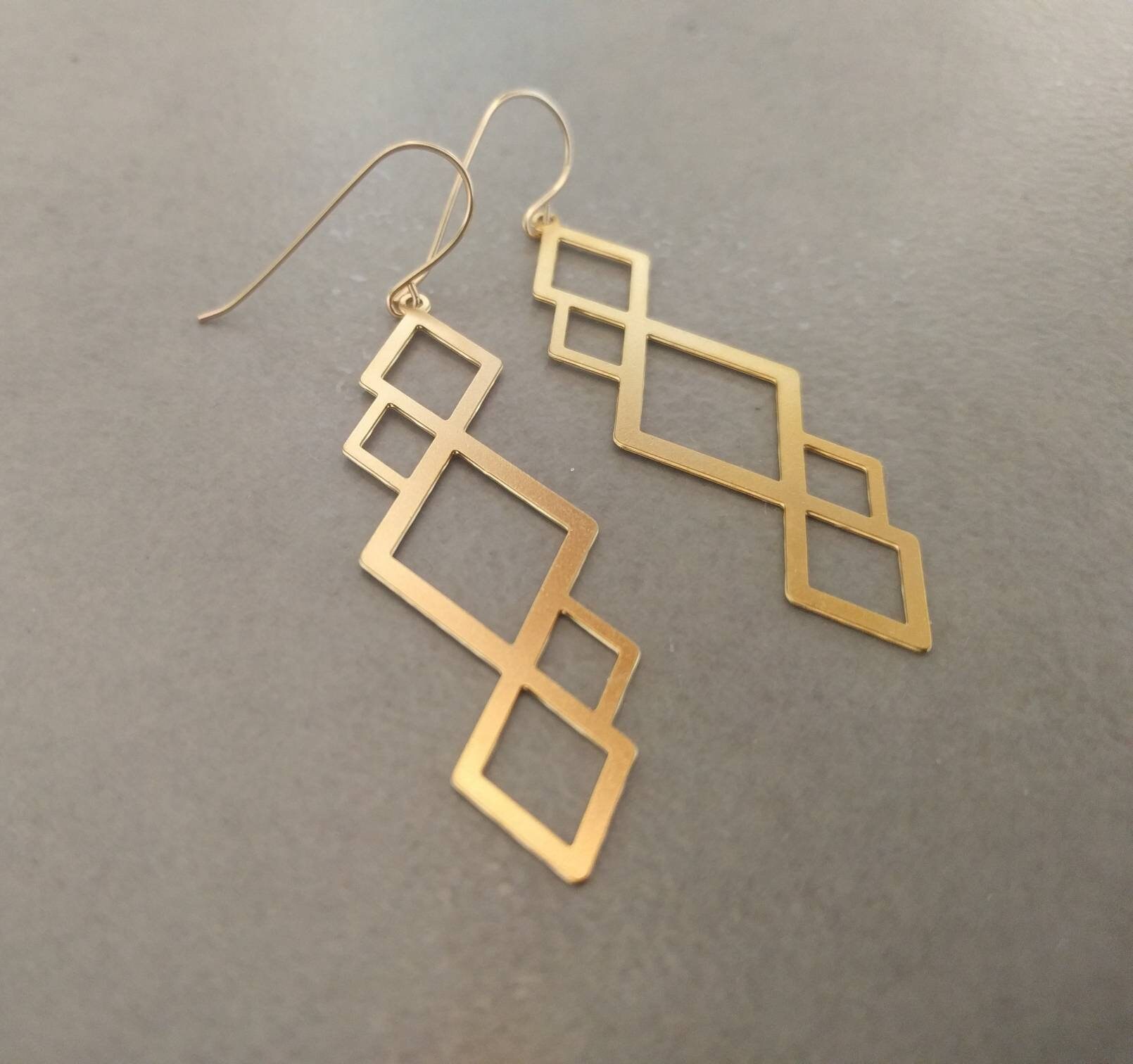 Geometric Earrings Dangle Earrings Gold Earrings Square Earrings Triangle Earrings Gold Geometric Mothers Day Gift Gift for Her Etsy