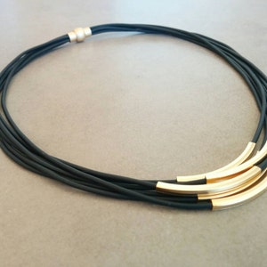 Leather Necklace, Gold Necklace, Leather Jewelry, Leather Cord Necklace, Women Necklace, Statement Necklace, Black Necklace