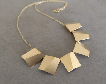 Gold Square Necklace, Geometric Necklace, Gold Necklace, Gold Bib Necklace, Gold Statement Necklace, Statement Jewelry, Fashion Necklace