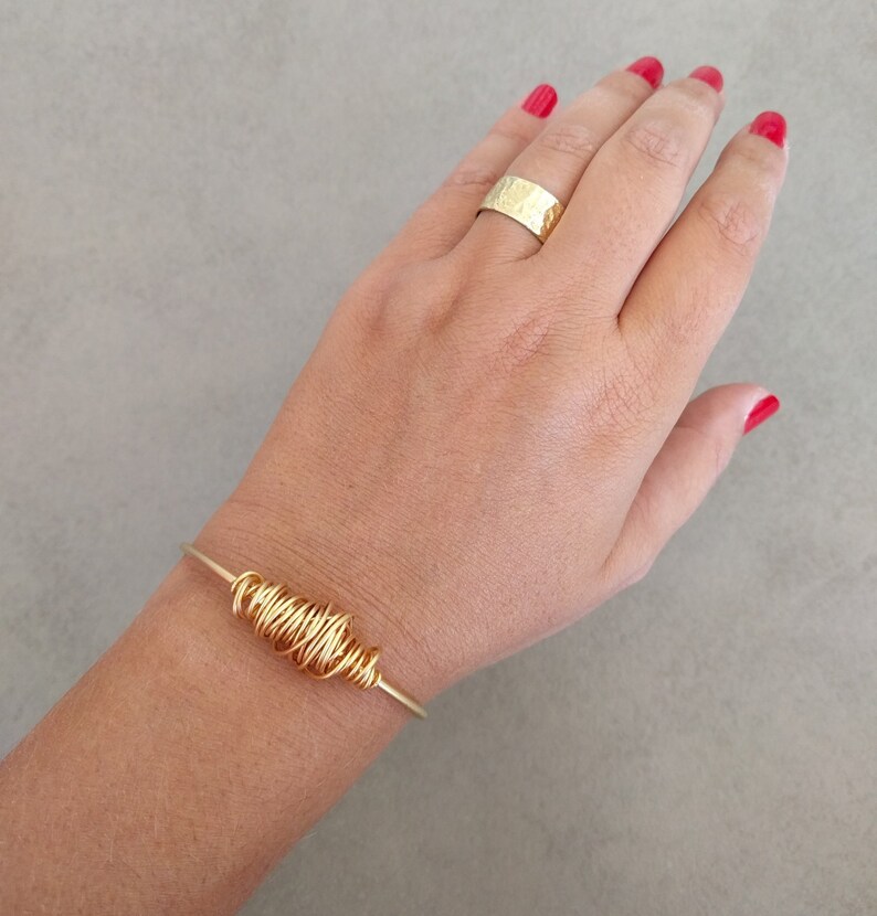 Gold Wire Bracelet Gold Cuff Gold Bracelet Braided Etsy