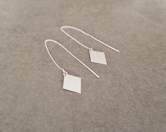 Pendientes de cadena de enhebrado, pendientes de plata, pendientes largos, plata de ley, pendientes colgantes, pendientes de cadena, pendientes geométricos, triángulos