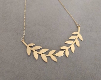 Gold Leaf Necklace, Leaf Necklace, Gold Necklace, Grecian Leaf Necklace, Leaves Jewelry, Wedding Necklace, Bridal Necklace, Laurel Necklace