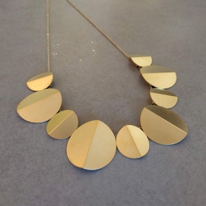 Gold Bib Necklace, Origami Circle Necklace, Gold Disc Necklace, Statement Necklace, Circle Charm Necklace, Disc Necklace, Bib Necklace image 3