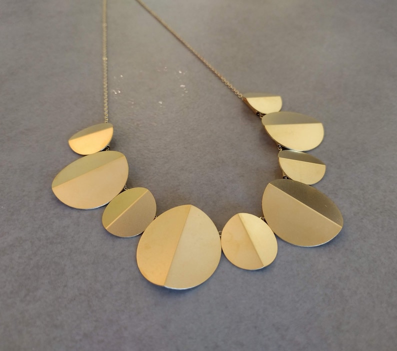 Gold Bib Necklace, Origami Circle Necklace, Gold Disc Necklace, Statement Necklace, Circle Charm Necklace, Disc Necklace, Bib Necklace image 3