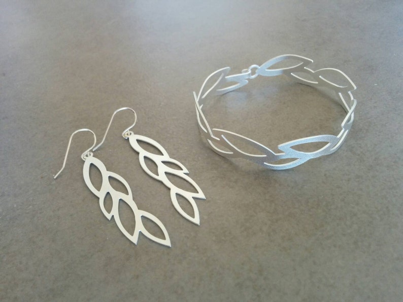 Jewelry Set Leaves Silver Jewelry Silver Cuff Silver Jewelry Set Jewellery Set Silver Bracelet Sterling Silver Silver Earrings