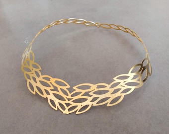 Collana importante, collana greca, collana con colletto da sposa, collana con foglia da sposa, collana in oro, collana da sposa, collana in oro con pettorina