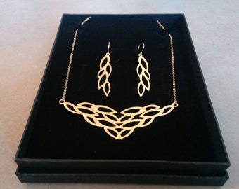 Gold Jewelry Set, Gold Leaf Necklace, Gold Earrings, Jewelry Set, Gold Leaf Jewelry, Leaf Earrings, Leaves Necklace, Bridal Jewelry