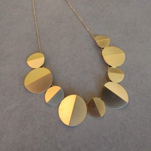 Gold Bib Necklace, Origami Circle Necklace, Gold Disc Necklace, Statement Necklace, Circle Charm Necklace, Disc Necklace, Bib Necklace image 4