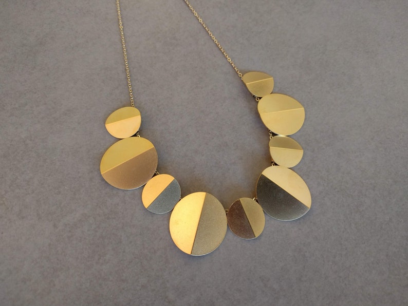 Gold Bib Necklace, Origami Circle Necklace, Gold Disc Necklace, Statement Necklace, Circle Charm Necklace, Disc Necklace, Bib Necklace image 4