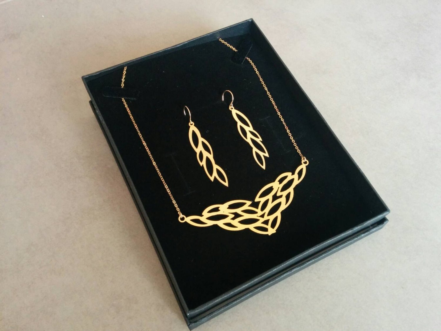 Gold Jewelry Set Gold Leaf Necklace Gold Earrings Jewelry Etsy