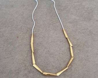 Gold Beads Necklace, Beads Necklace, Tube Necklace, Long Necklace, Tube Beads Necklace, Long Gold Necklace, Silver Necklace & Gold Tubes