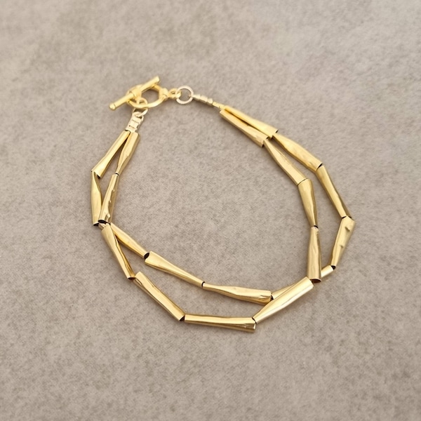 Gold Tube Bracelet, Gold Bracelet, Tube Beaded Bracelet, Standard Bracelet, Simple Gold Bracelet, Bracelet, Gold Necklace, Dash Bracelet