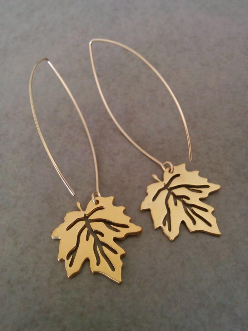 Gold Leaf Earrings Leaf Earrings Gold Earrings Dangle Etsy