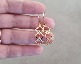 Geometric Earrings, Triangle Earrings, Square Earrings, Earrings, Gold Geometric Earrings, Geometric Jewelry, Dangle Earrings