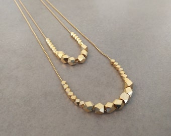 Gold Beads Necklace, Hexagon Beads Necklace, Everyday Necklace, Long Necklace, Geometric Beads Necklace, Long Gold Necklace, Gift for her