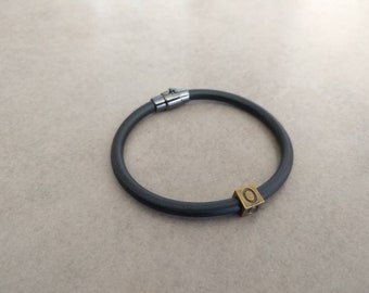Men Bracelet, Initial Mens Bracelet, Personalized silicon Bracelet, Black Silicon Bracelet, Boyfriend Gift, Bracelets For Men, Black Cord
