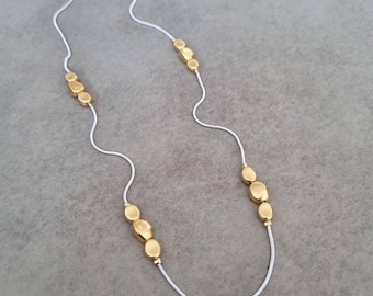 Gold Beads Necklace, Beads Necklace, Silver Necklace, Long Necklace, Beaded Necklace, Long Gold Necklace, Silver Necklace & Gold Beads