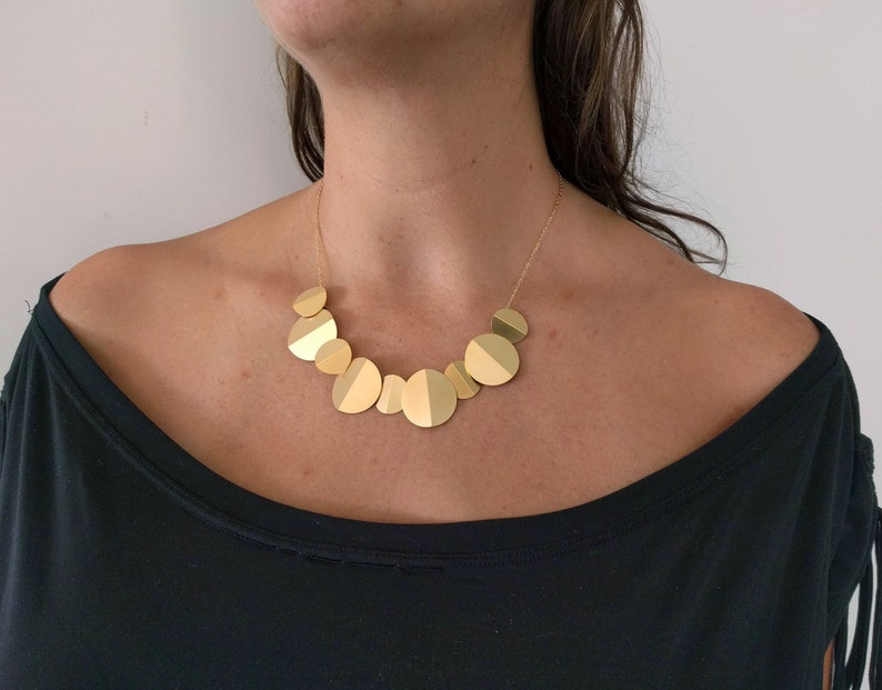 Gold Bib Necklace, Origami Circle Necklace, Gold Disc Necklace, Statement Necklace, Circle Charm Necklace, Disc Necklace, Bib Necklace image 5