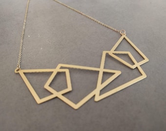 Triangle Necklace, Geometric Necklace, Gold Necklace, Square Necklace, Statement Necklace, Geometric Jewelry, Necklace, Gold Bib Necklace