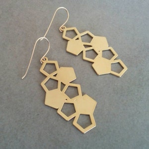Geometric Earrings, Gold Earrings, Hexagon Earrings, Geometric Jewelry, Gold Geometric, Long Earrings, Dangle Earrings, Pentagon Earrings