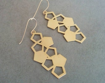 Geometric Earrings, Gold Earrings, Hexagon Earrings, Geometric Jewelry, Gold Geometric, Long Earrings, Dangle Earrings, Pentagon Earrings