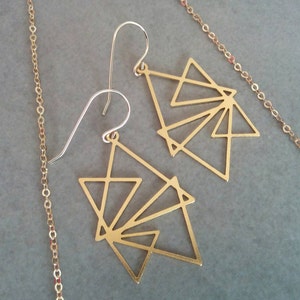 Triangle earrings, Geometric Earrings, Gold Earrings, Gold Triangle, Geometric Jewelry, Wedding Jewellery, Gift For Her, Gold Geometric