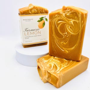 All Natural Turmeric Lemon Goat Milk Soap Bar, Fragrance Free Skin Brightening Gentle Soap, Moisturizing Sensitive Skin Cleansing Bar