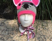 Crochet Kitty Hat Crochet Kitty Beanie Kitty Cat Beanie Crochet Ear Flap Girls Hat Cat Beanie Crochet Beanie