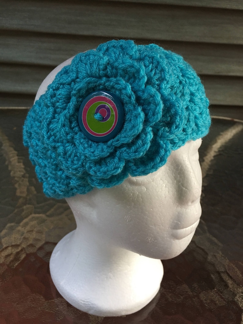 Crochet HeadbandTurq Headband6-12 Months HeadbandInterchangeable FlowersBaby Girls HeadbandCrochet Ear Warmer