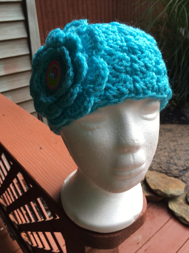 Crochet HeadbandTurq Headband6-12 Months HeadbandInterchangeable FlowersBaby Girls HeadbandCrochet Ear Warmer