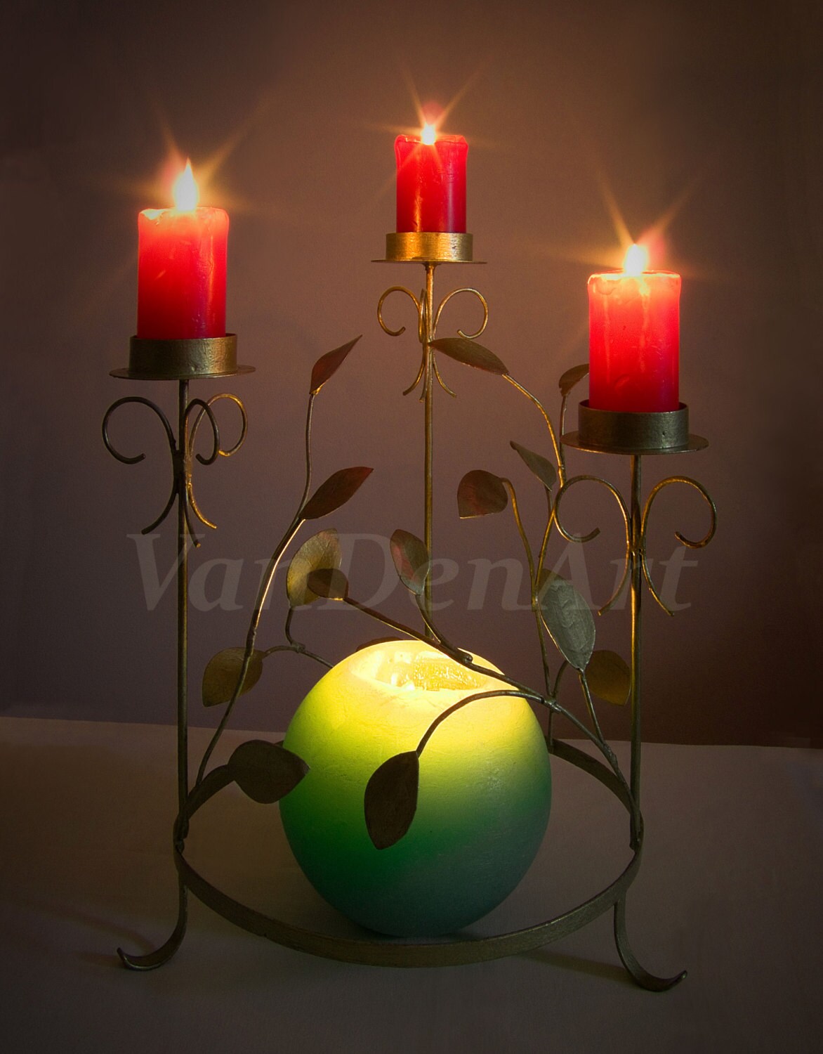 Floral Design Elegant Candle Holder Handcrafted Metal Gold Etsy