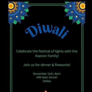 Diwali Party Invitation Digital Card Editable Template