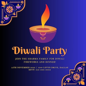Diwali Party Invitation Digital Card Editable Template