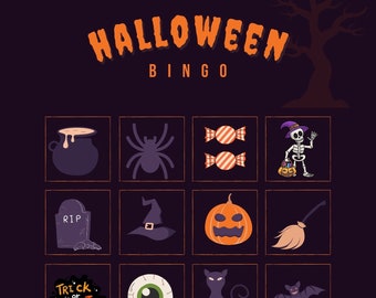 Halloween Bingo Cards, Printable Halloween bingo, Halloween Party Game, Fun Halloween games, bingo game for Halloween Party 30 sheets