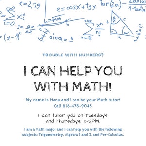 Tutor privado Tutoría Matemáticas Ciencias Folleto de secundaria Tarjeta digital Plantilla PDF editable