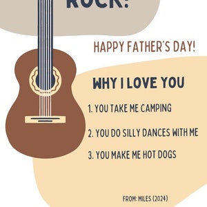 Tarjeta DIY de estrella de rock para el Día del Padre para niños pequeños y bebés, actividad para rellenar los espacios en blanco, colorear, manualidades, página en PDF, tarjetas digitales, plantilla editable