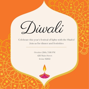 Diwali Party Invitation Digital Card Editable Evite Hindu Festival Template PDF