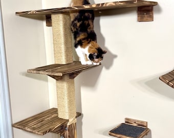 Cat Tree House, Multi Level Cat House, Cat Furniture, Cat Steps, Cat Wall Tree, Cat Scratcher, Cat Climber, Wood Tree Tower, Cat Shelf