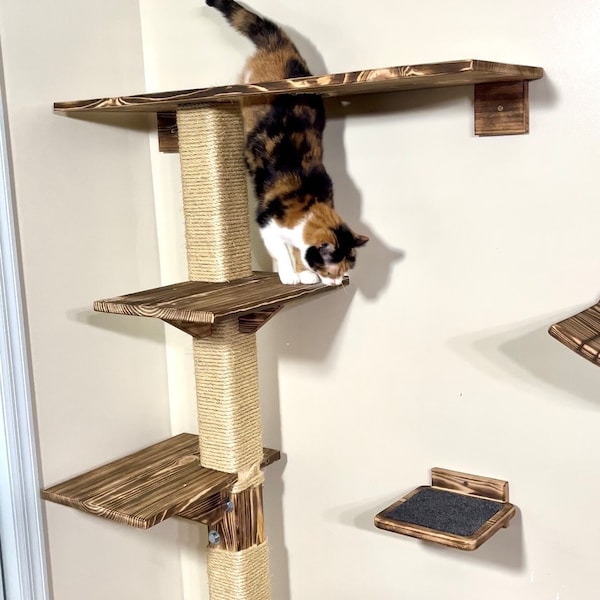 Cat Tree House, Multi Level Cat House, Cat Furniture, Cat Steps, Cat Wall Tree, Cat Scratcher, Cat Climber, Wood Tree Tower, Cat Shelf