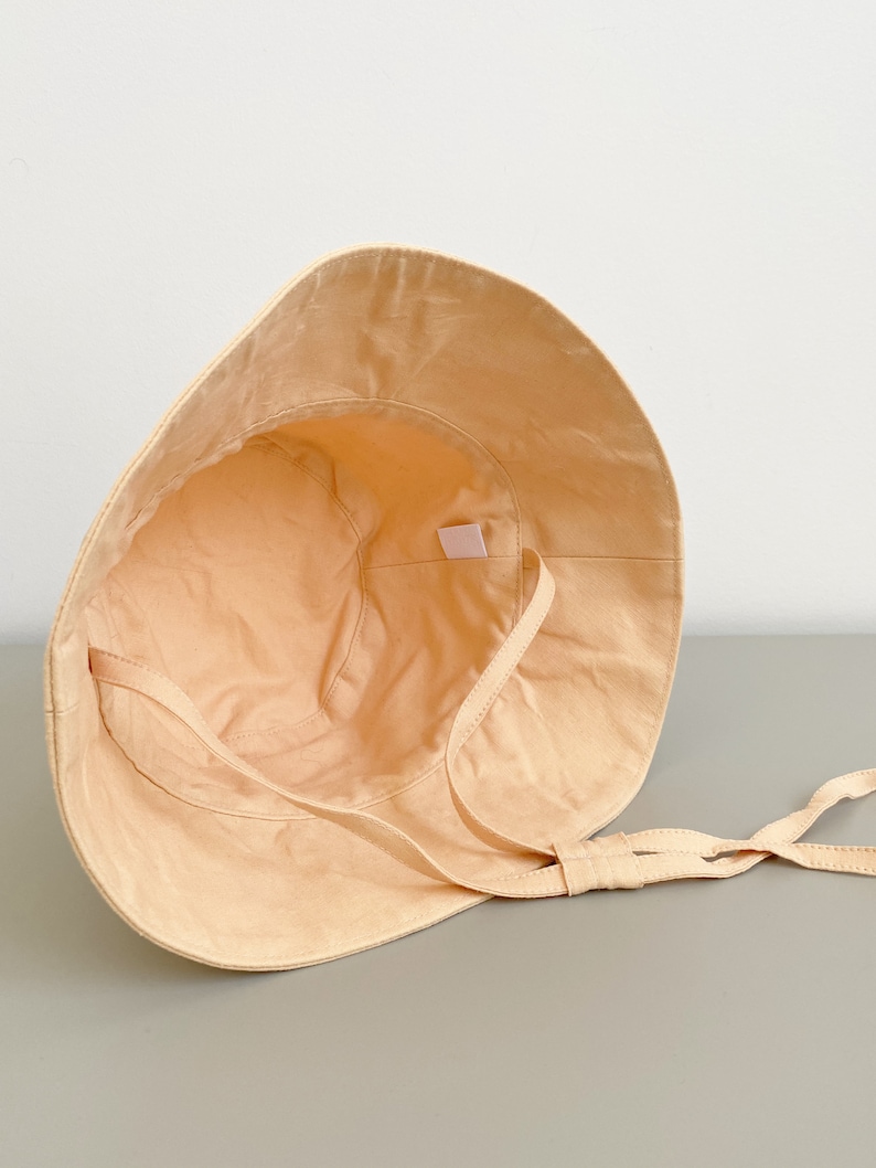 Peach Linen Bucket Hat Fisherman hat with String