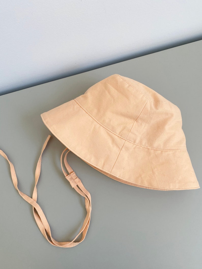 Peach Linen Bucket Hat Fisherman hat with String