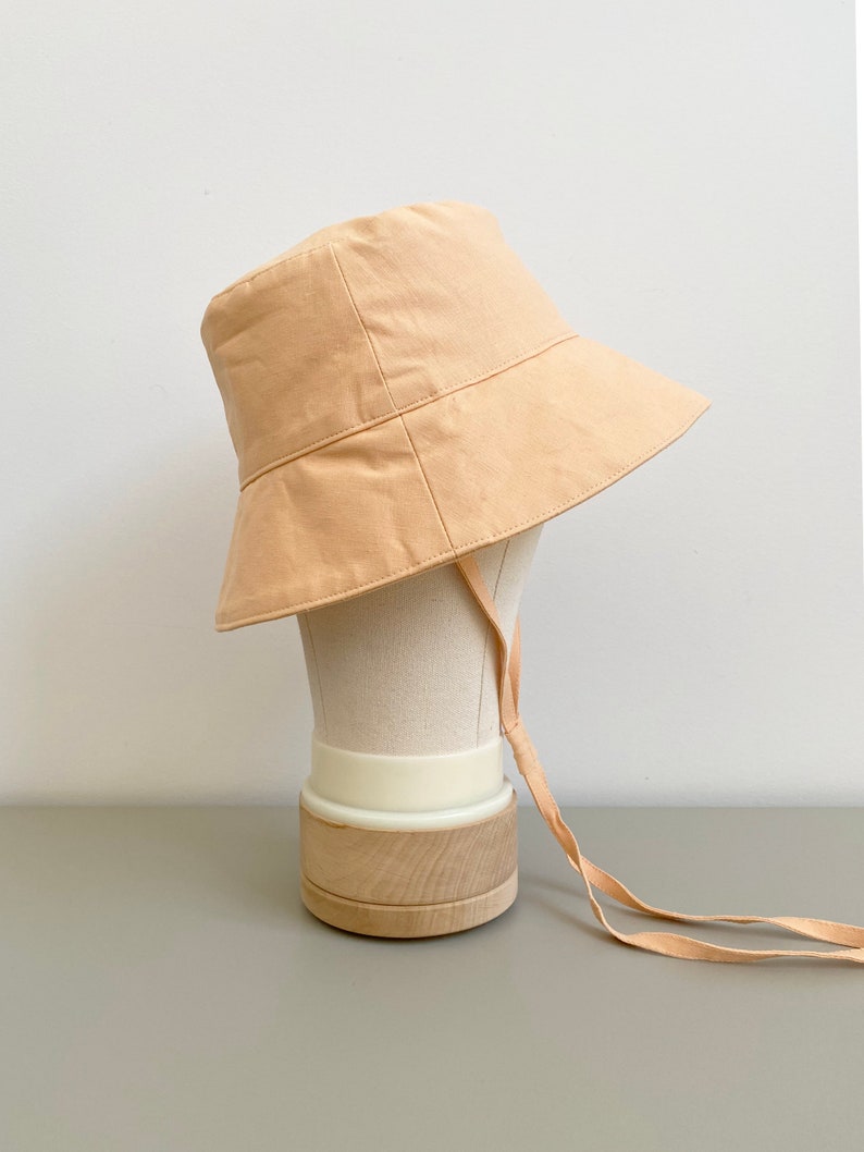 Peach Linen Bucket Hat Fisherman hat with String