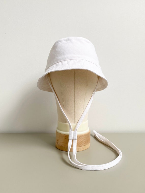 White Denim Bucket Hat With String 